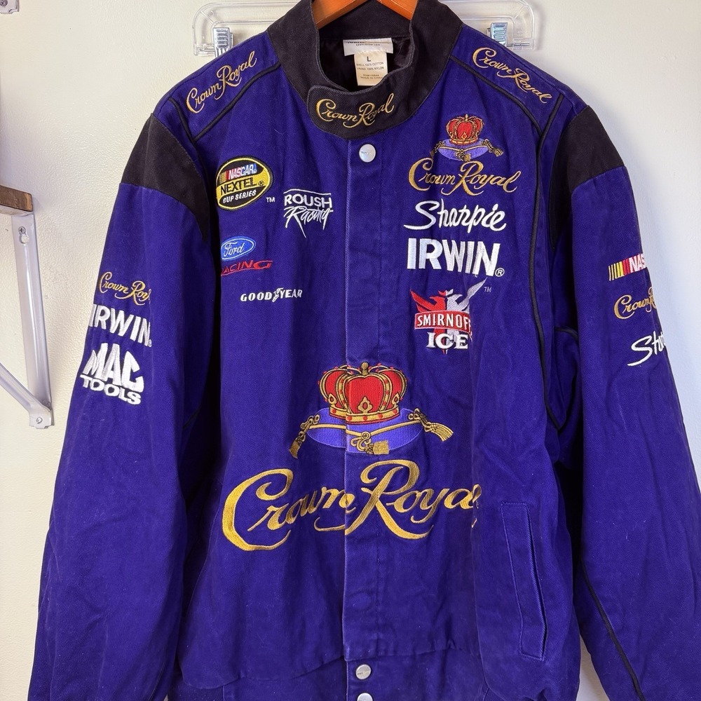 RARE Vintage Crown Royal NASCAR Racing Jacket Mens Size L Purple